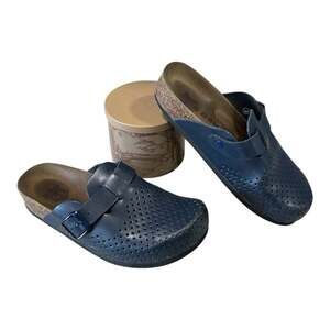 Grubin Women's Slip On Sandals EU-36/US-5.5 Blue Leather Closed Perforated Slide